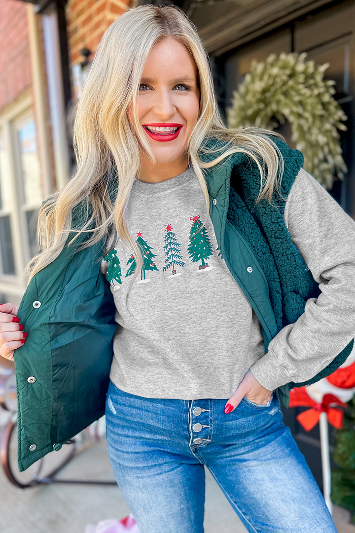 Gray Double Side Print Christmas Tree Letter Graphic Sweatshirt