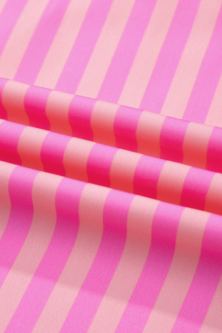 Pink Stripe Split Neck Ruffled Summer Blouse