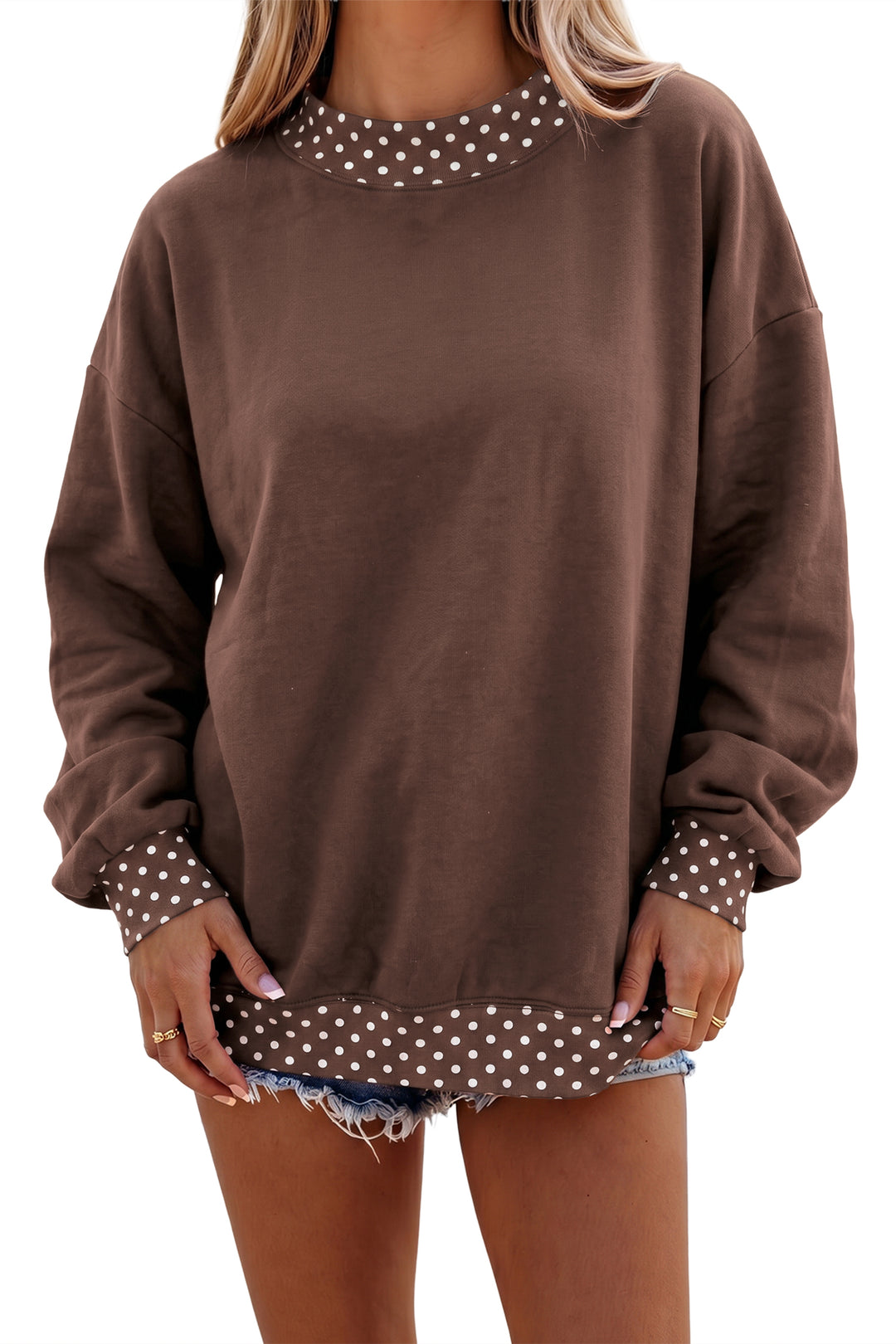 Colorblock Polka Dot Contrast Trim Oversized Sweatshirt