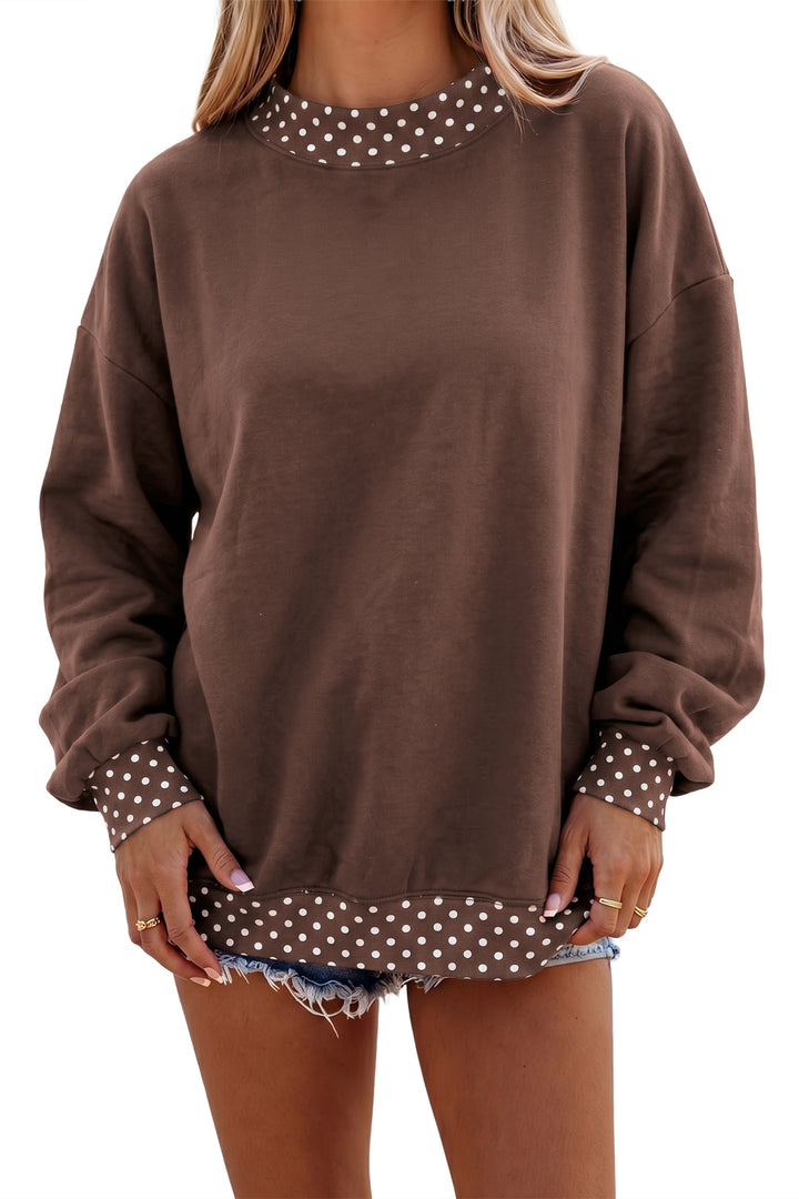 Colorblock Polka Dot Contrast Trim Oversized Sweatshirt