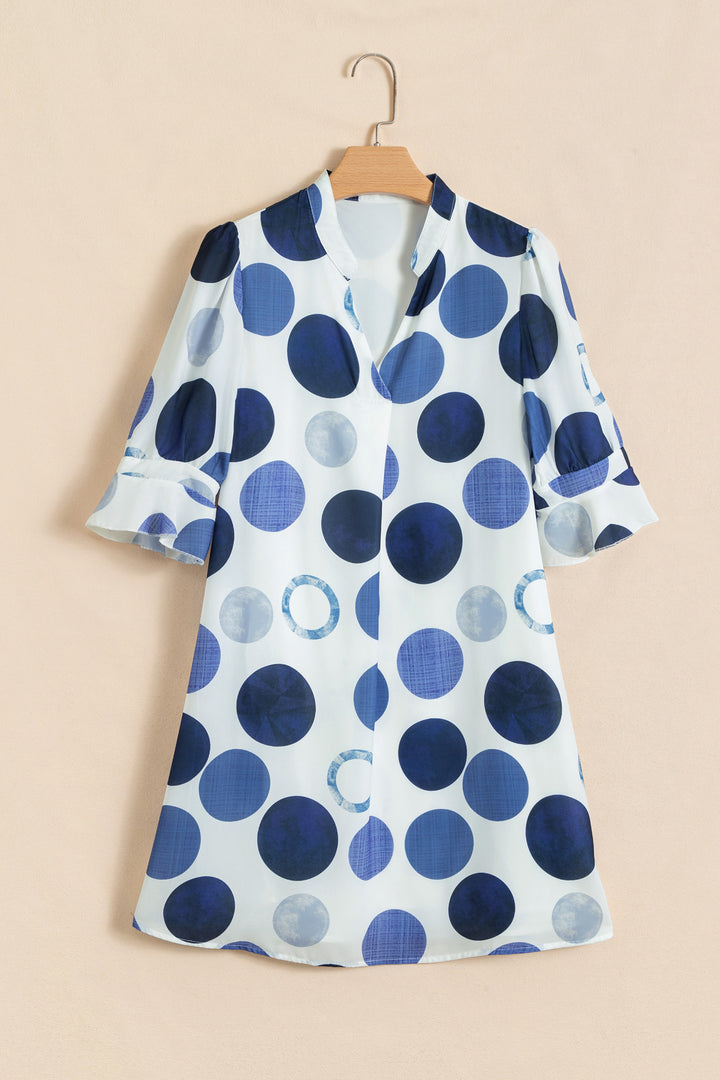 Polka Dot Print Flounced Half Sleeve Casual Vacation Style Mini Dress