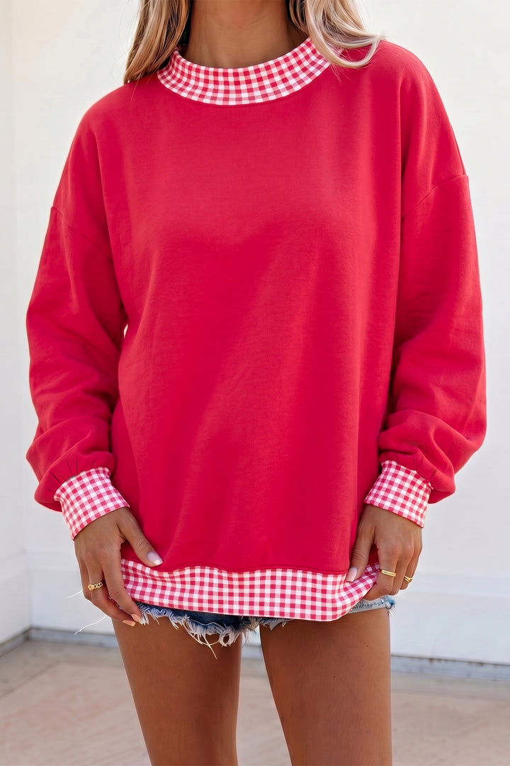 Colorblock Polka Dot Contrast Trim Oversized Sweatshirt