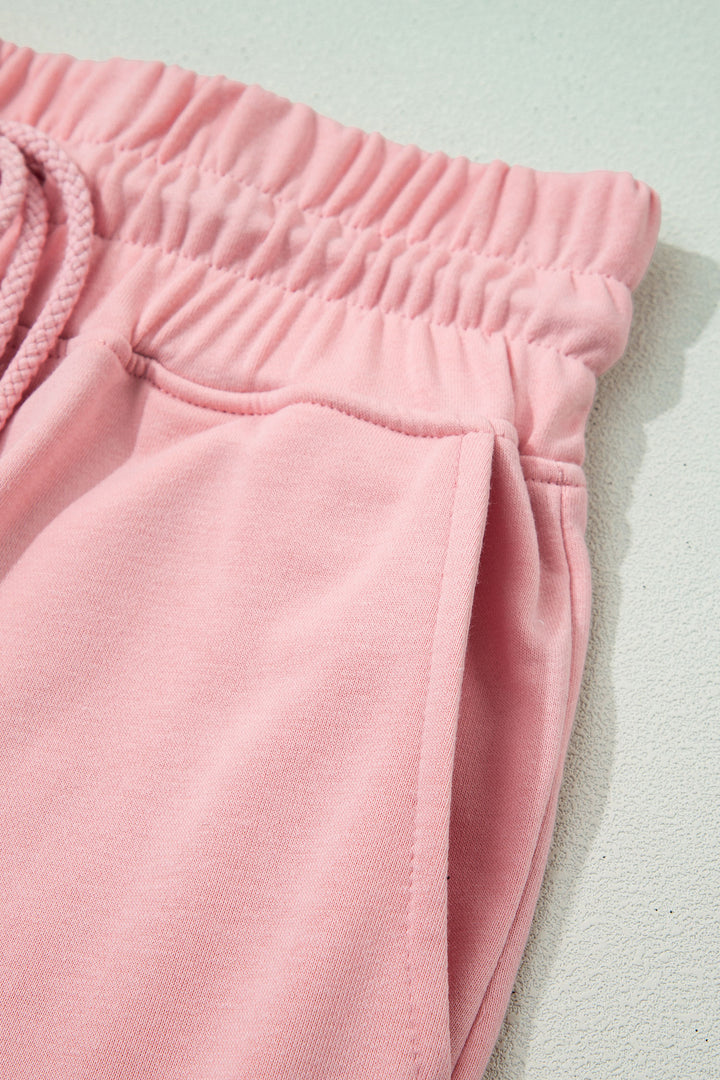 Solid Color Loose Tee Drawstring Wide Leg Pants 2pcs Outfit