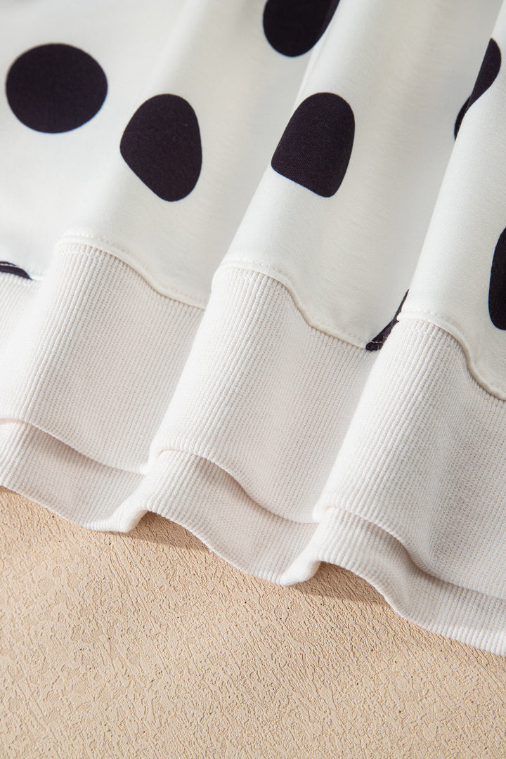 Polka Dot Print Drop Shoulder Pullover Drawstring Shorts Set