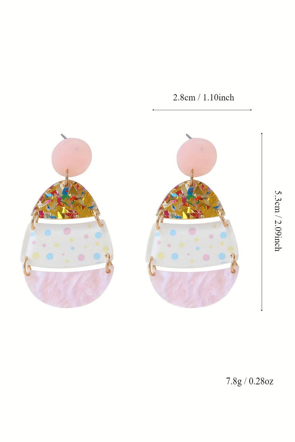 Pink Cute Printed Easter Egg Shape Drop Earrings -