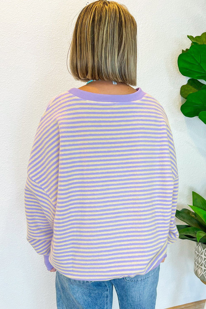 Stripe Loose Drop Shoulder Long Sleeve Top