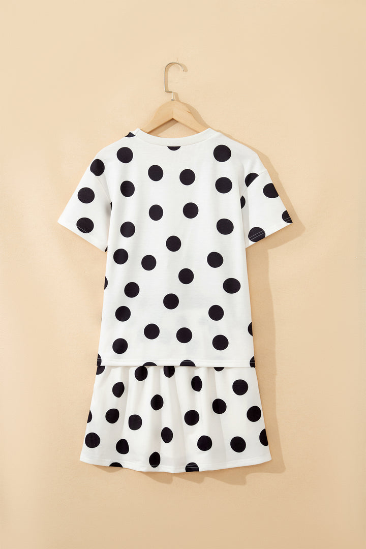 Polka Dot Short Sleeve Top Casual Skort 2pcs Outfit