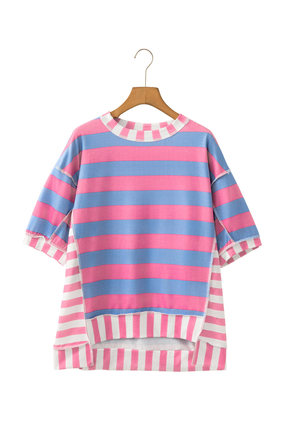Stripe Exposed Seam Contrast Patchwork Oversized Top