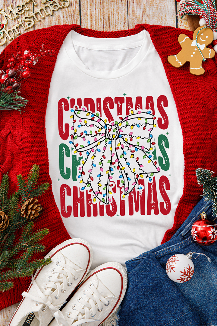 White Christmas Bowknot Graphic Tee