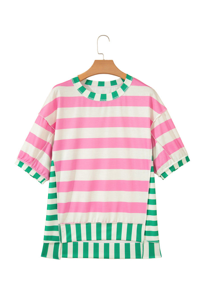 Stripe Exposed Seam Contrast Patchwork Oversized Top