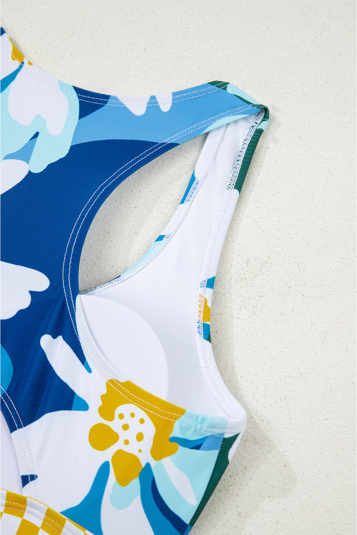 Green Floral Print Racerback Cutout High Waist 2pcs Bikini