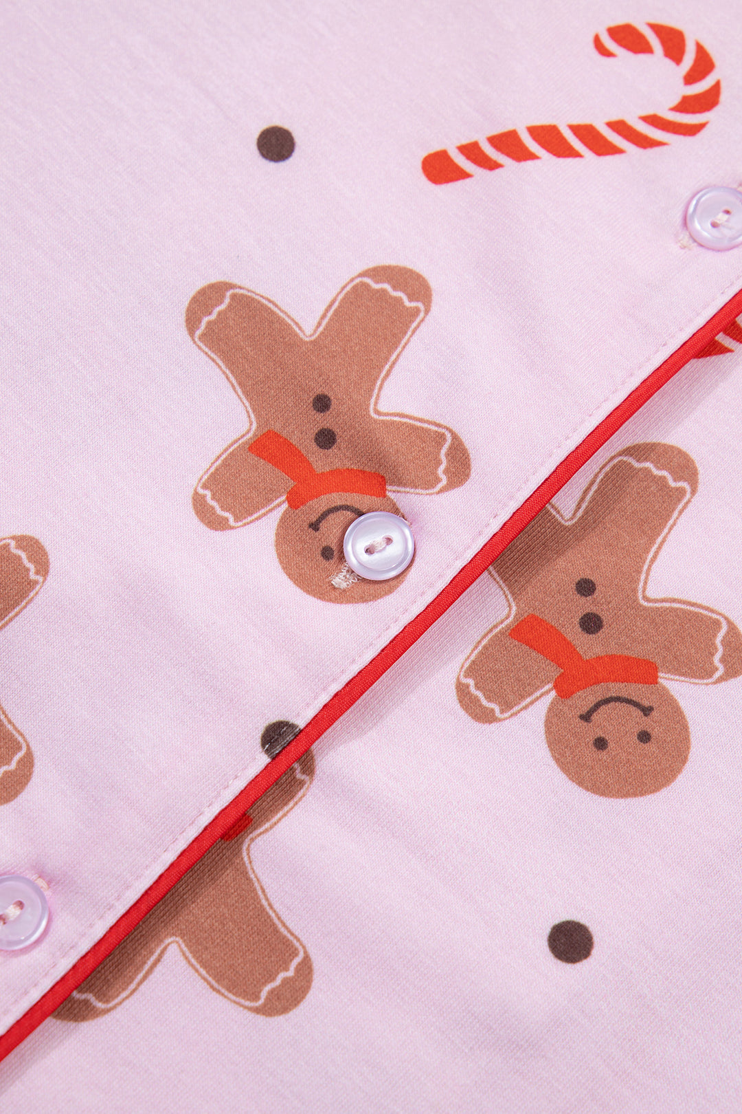 Pink Short Sleeve Placket Shell Button Elastic Waist Lounge Set
