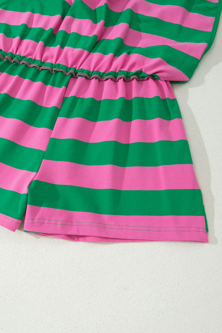 Stripe Dolman Tee Drawstring Skort Athletic 2pcs Set