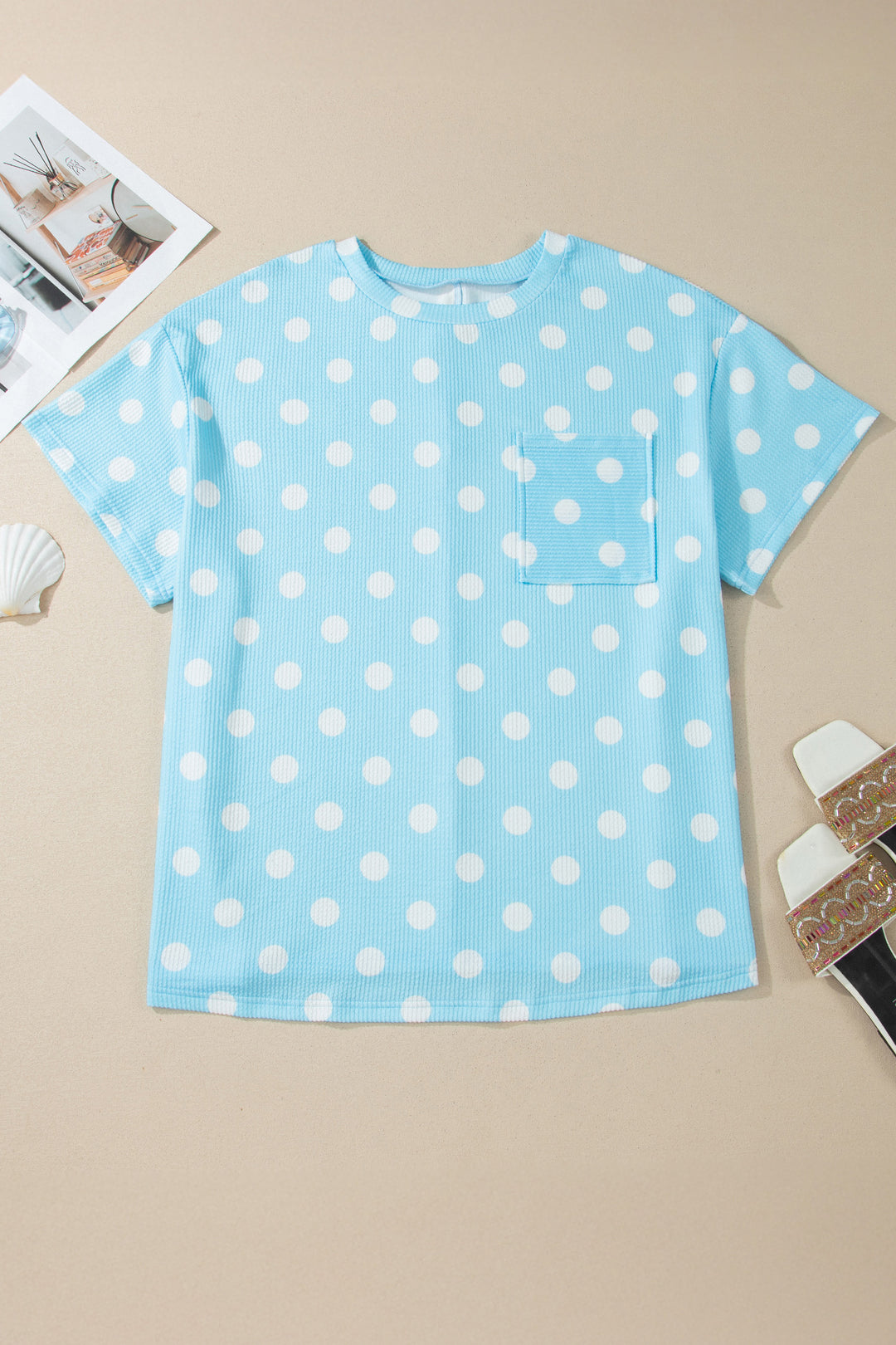Twisted Rib Polka Dot Print Plus Size T Shirt