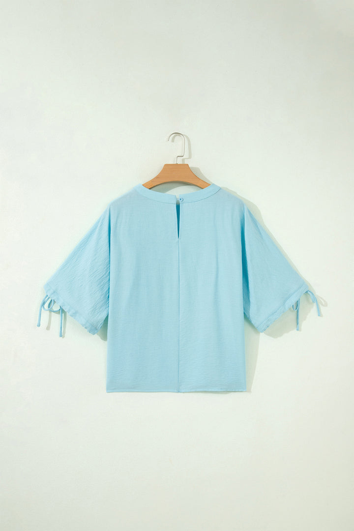 Tie Half Sleeve Pleated Detail Babydoll Blouse