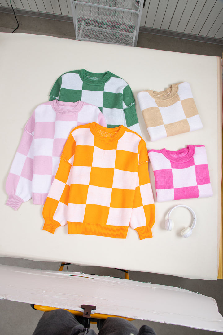 Checkered Bishop Sleeve Sweater