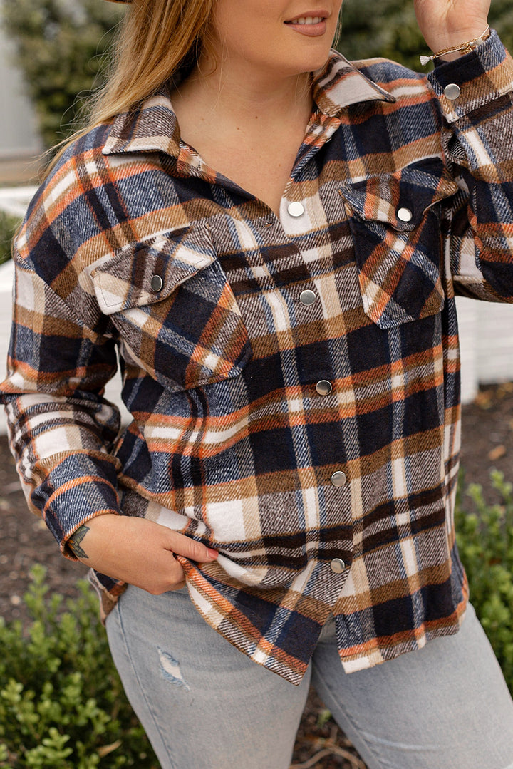 Geometric Plaid Print Pocketed Shacket