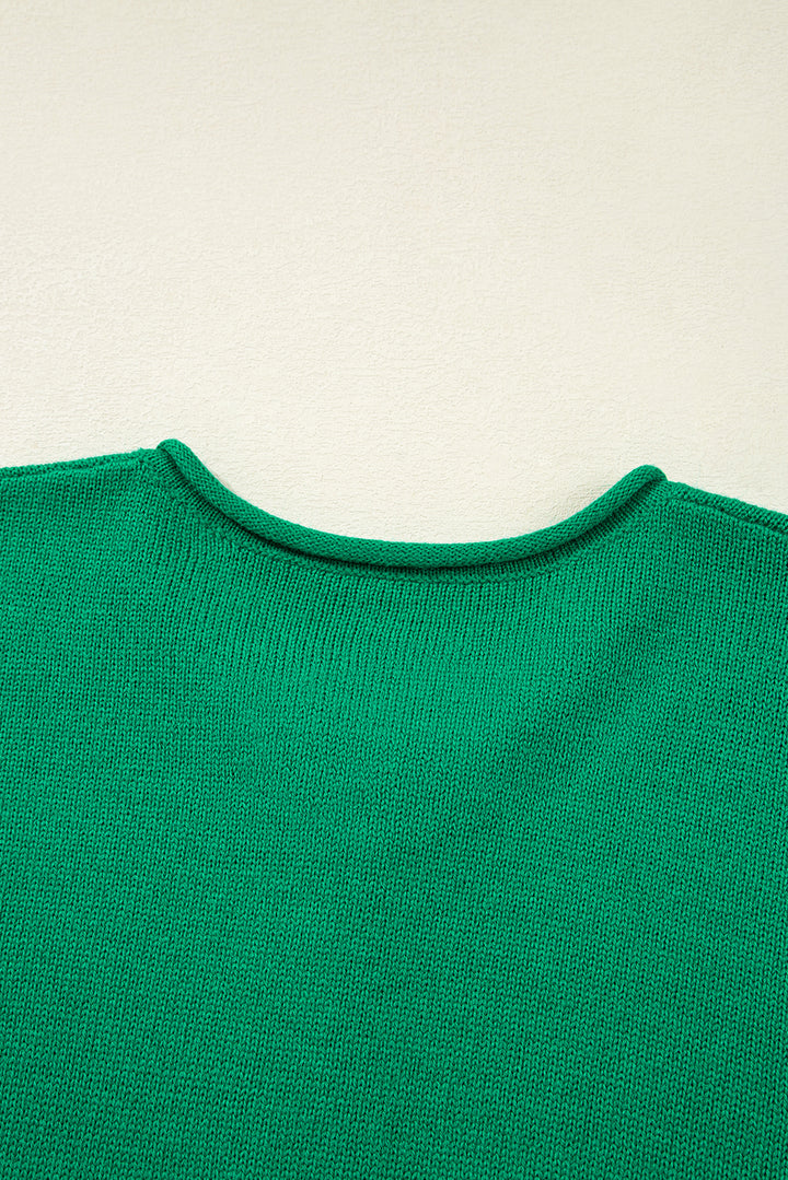 Bright Green Solid Color Knit Button Drop Shoulder Sweater Cardigan