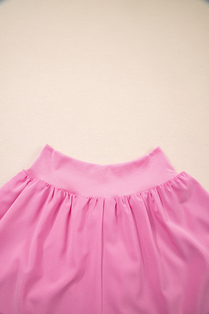 Bright Pink Crossed Waist Tiered Flowy Shorts