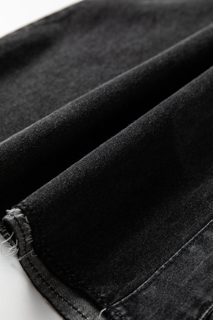 Medium Grey Beau Chest Pocket Raw Hem Denim Loose Shirt Dress