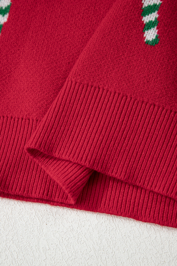Christmas Candy Cane Holiday Drop Shoulder Sweater