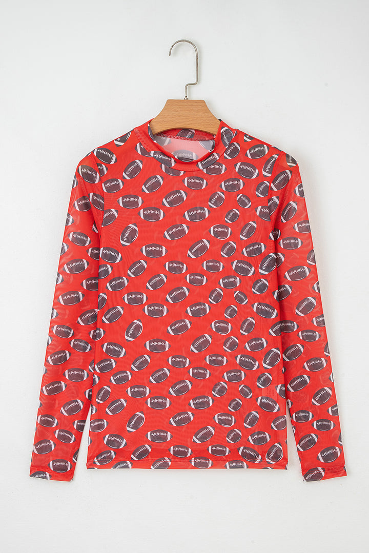 Game Day football Mesh Sheer Long Sleeve Top