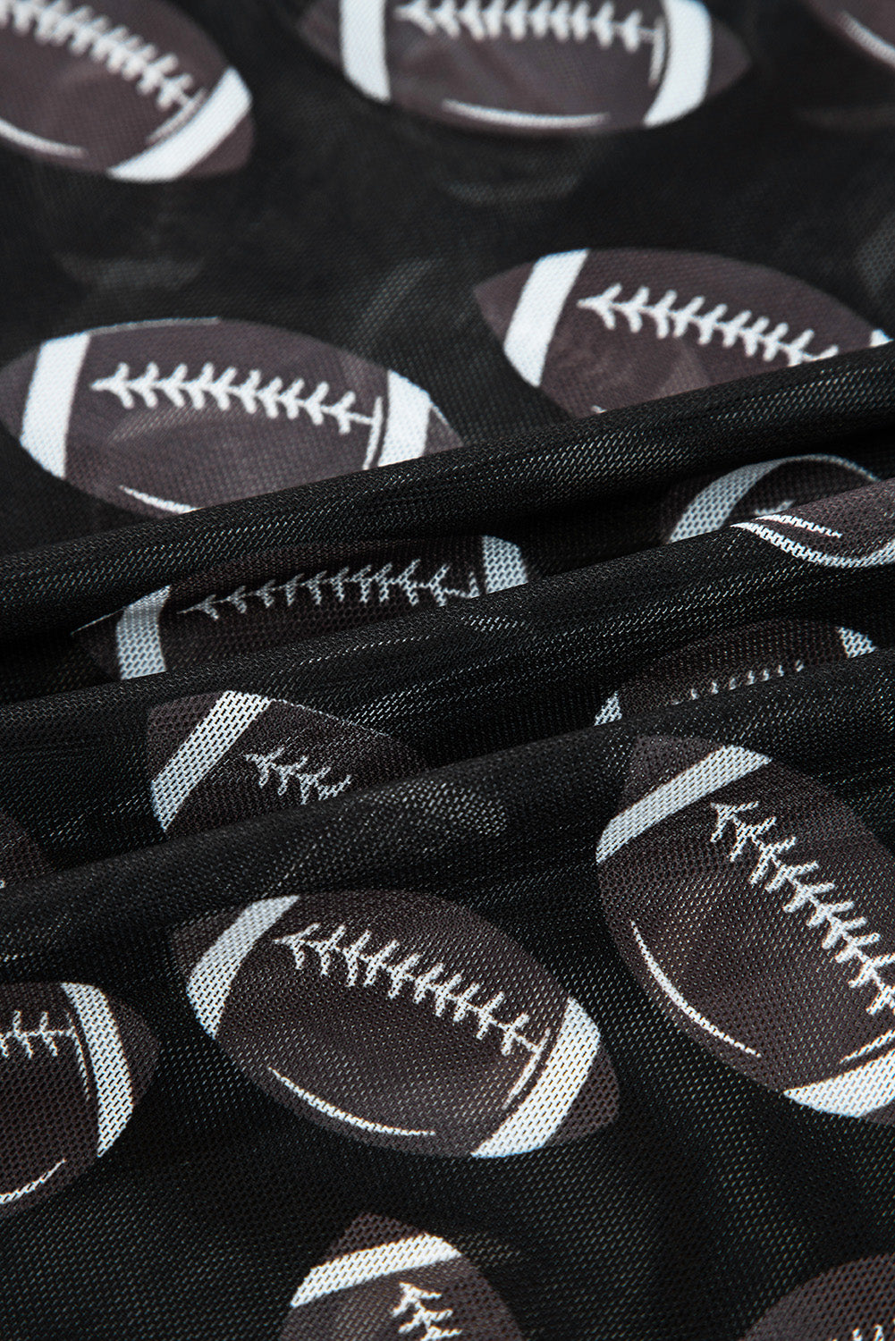 Black Game Day football Mesh Sheer Long Sleeve Top