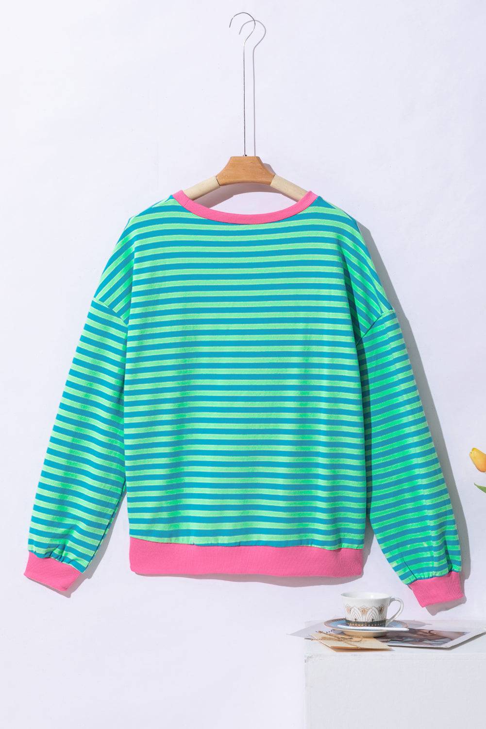 Stripe Oversized Contrast Trim Pullover Sweatshirt