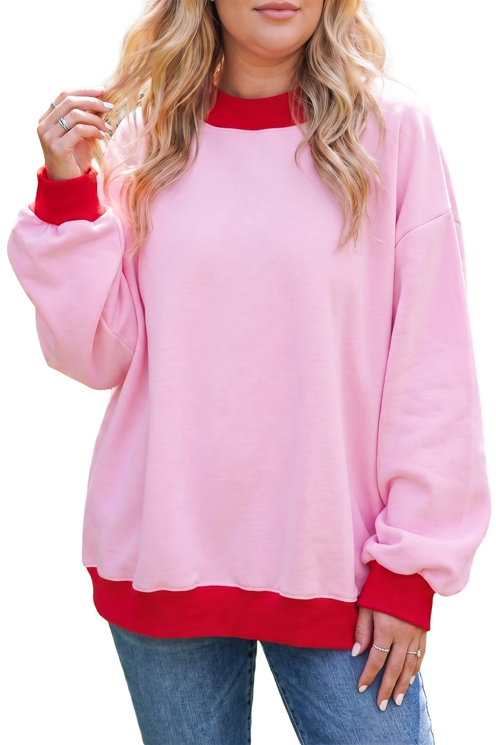 Color Block Contrast Trim Plus Size Sweatshirt