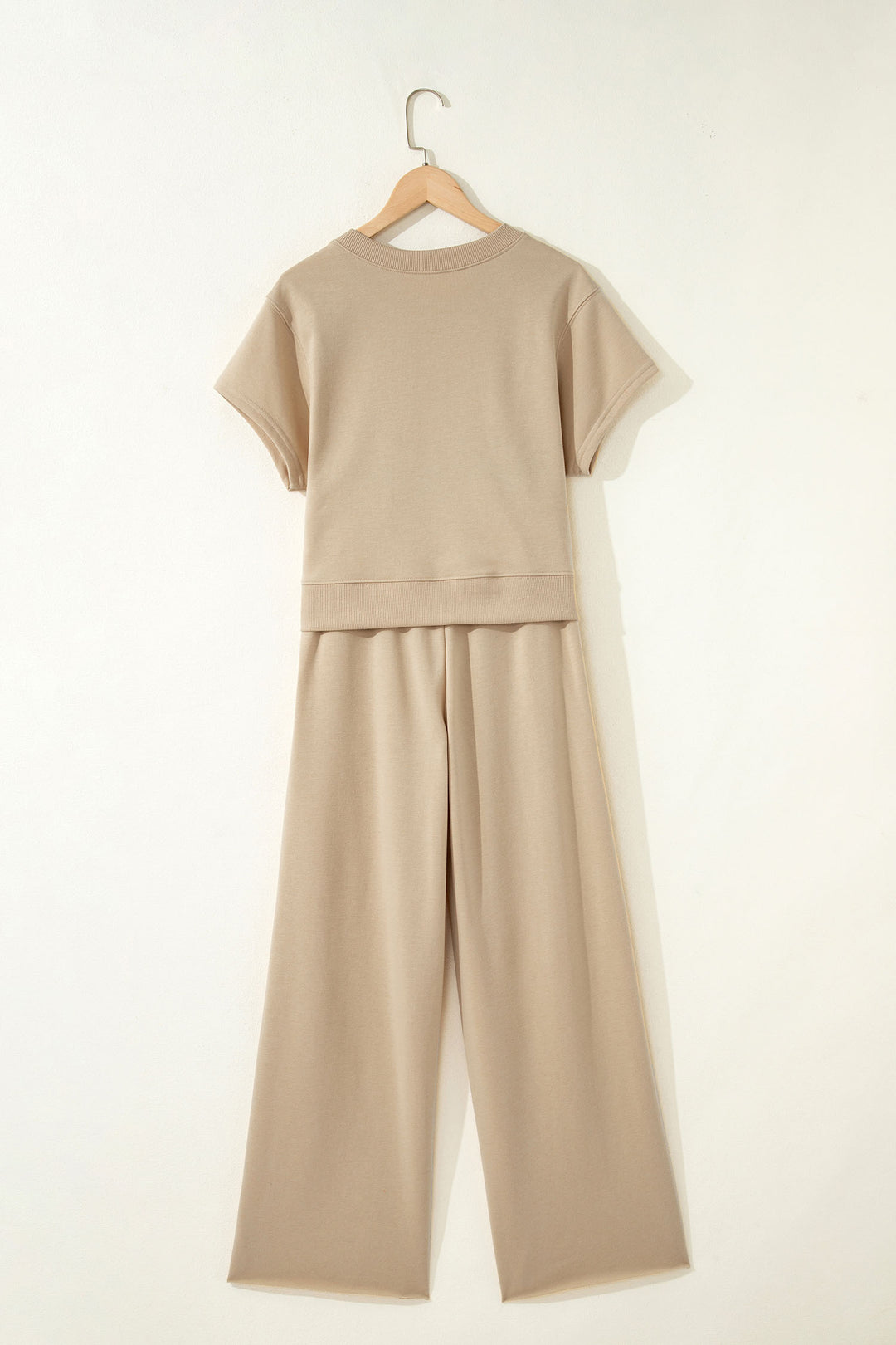 Solid Color Loose Tee Drawstring Wide Leg Pants 2pcs Outfit