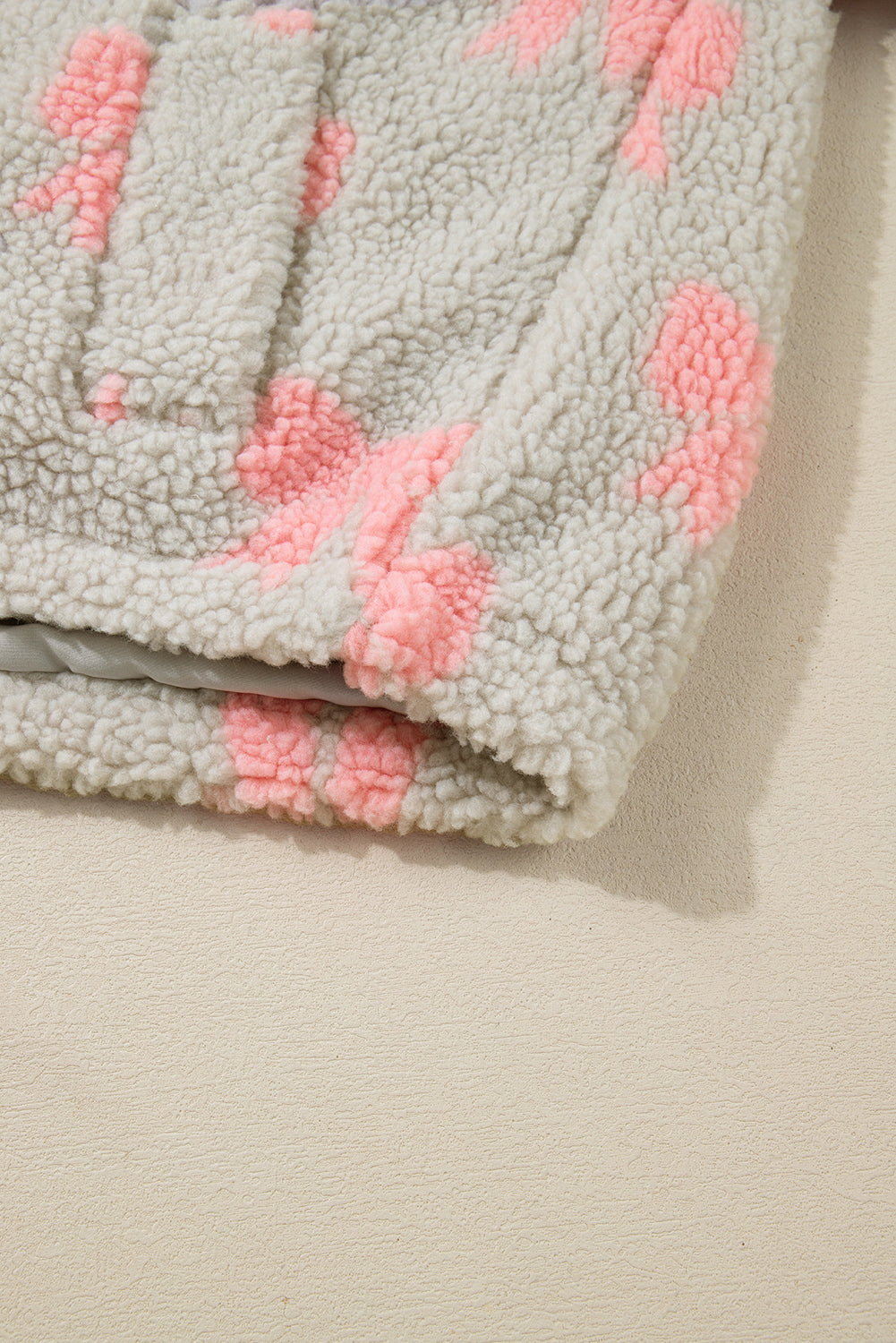 Gray Bow Sherpa Quarter Zip Drop Shoulder Baggy Sweatshirt