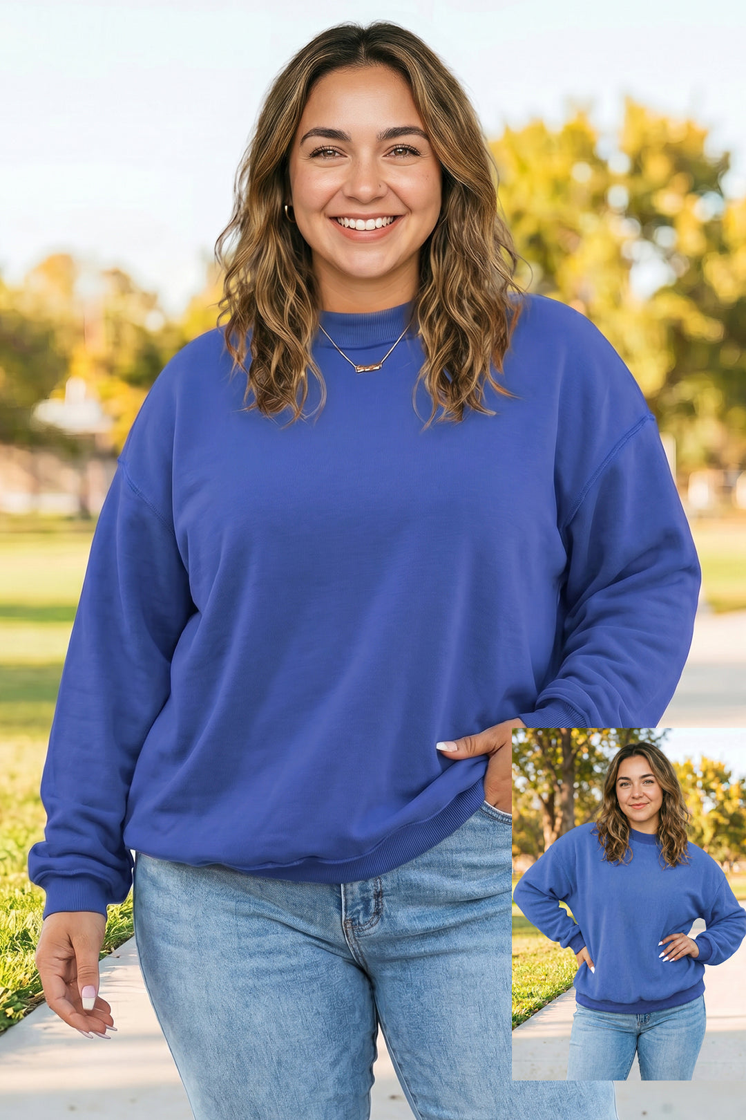 Exposed Seam Detail Reversible Double Wear Plus Size Sweatshirt