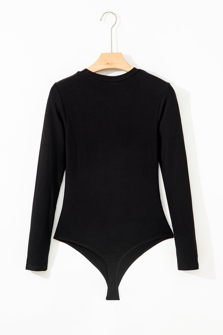 Ribbed Long Sleeve Crew Neck Solid Color Bodysuit