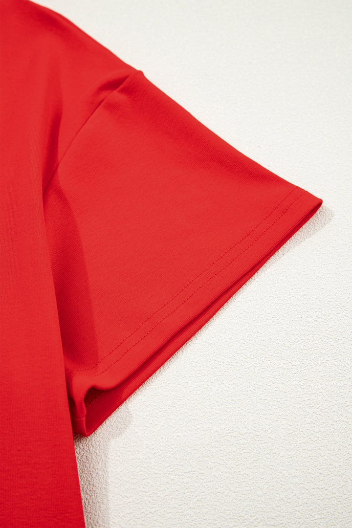 Fiery Red Sequin Trim Stars and Stripes Bow Patched T Shirt Mini Dress