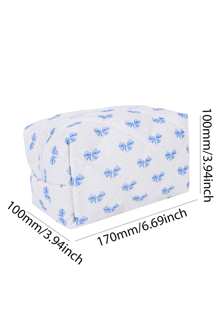 Sky Blue Sweet Bowknot Quilted Zipper Makeup Bag