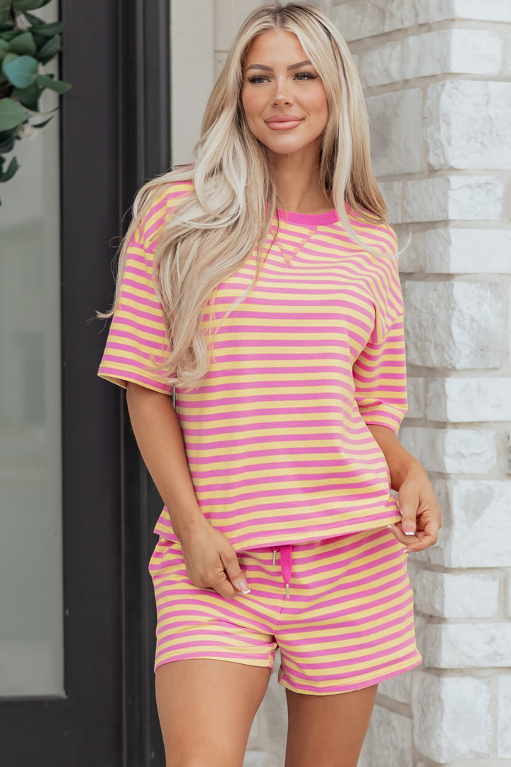 Stripe Drop Shoulder Boxy Casual Terry Short Set