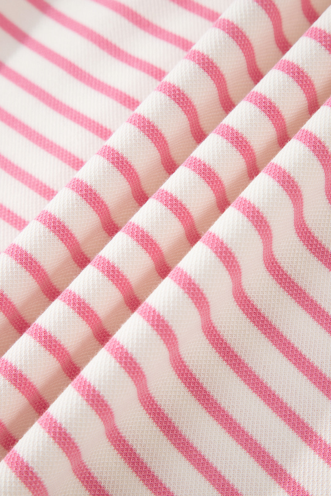 Pink Stripe Color Block Patchwork Polo Tee Drawstring Elastic Waist 2pcs Skort Set