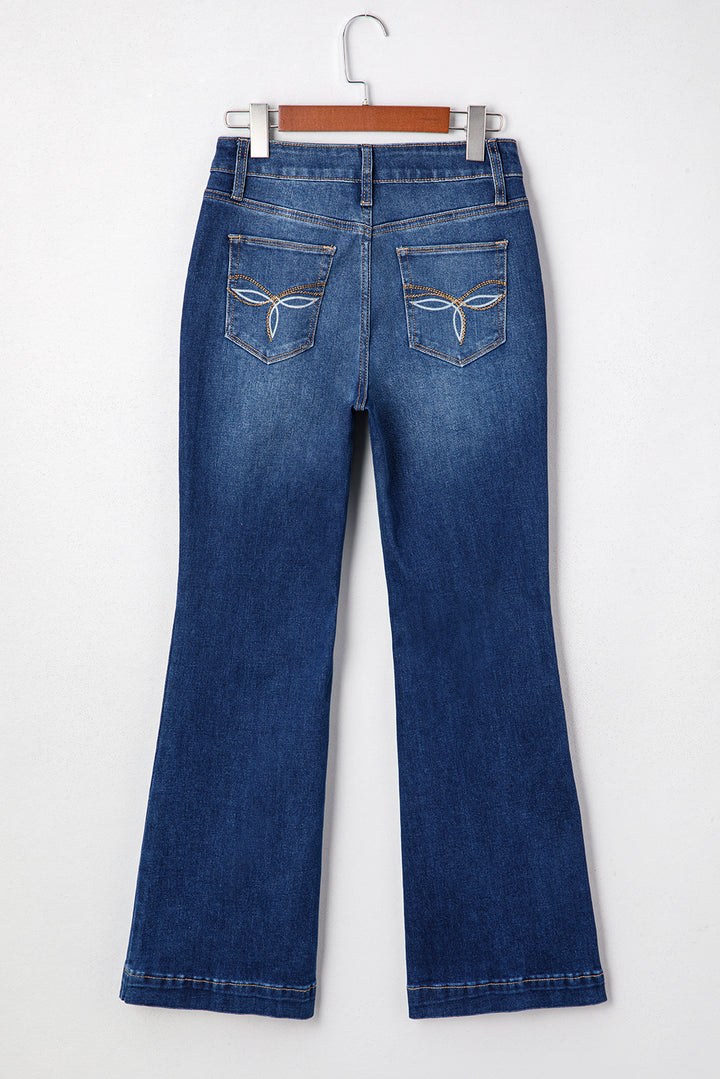 Sail Blue Stitch Patch Pocket Bootcut Jeans
