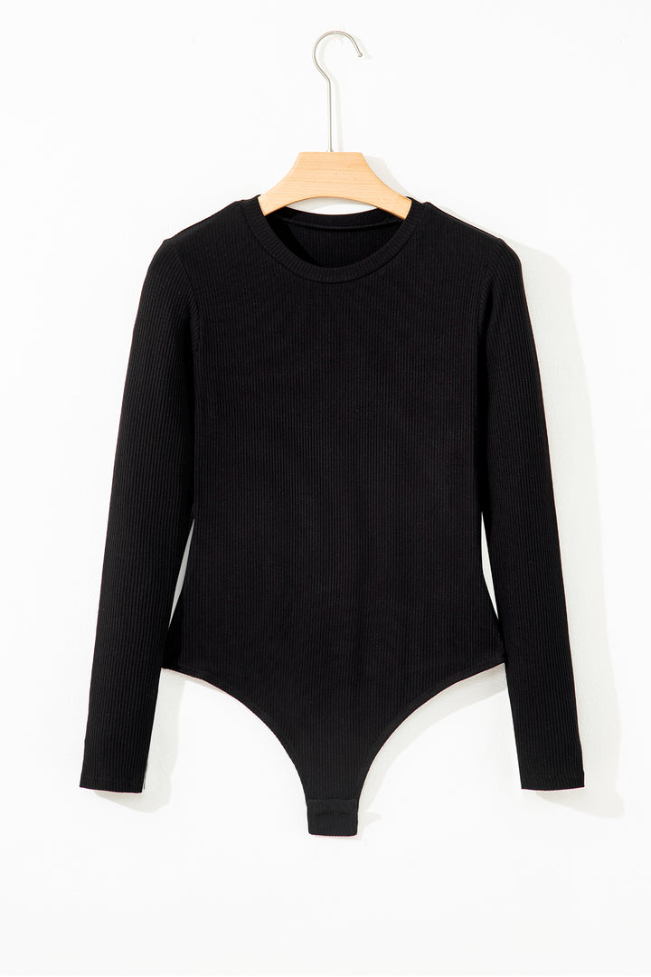 Ribbed Long Sleeve Crew Neck Solid Color Bodysuit