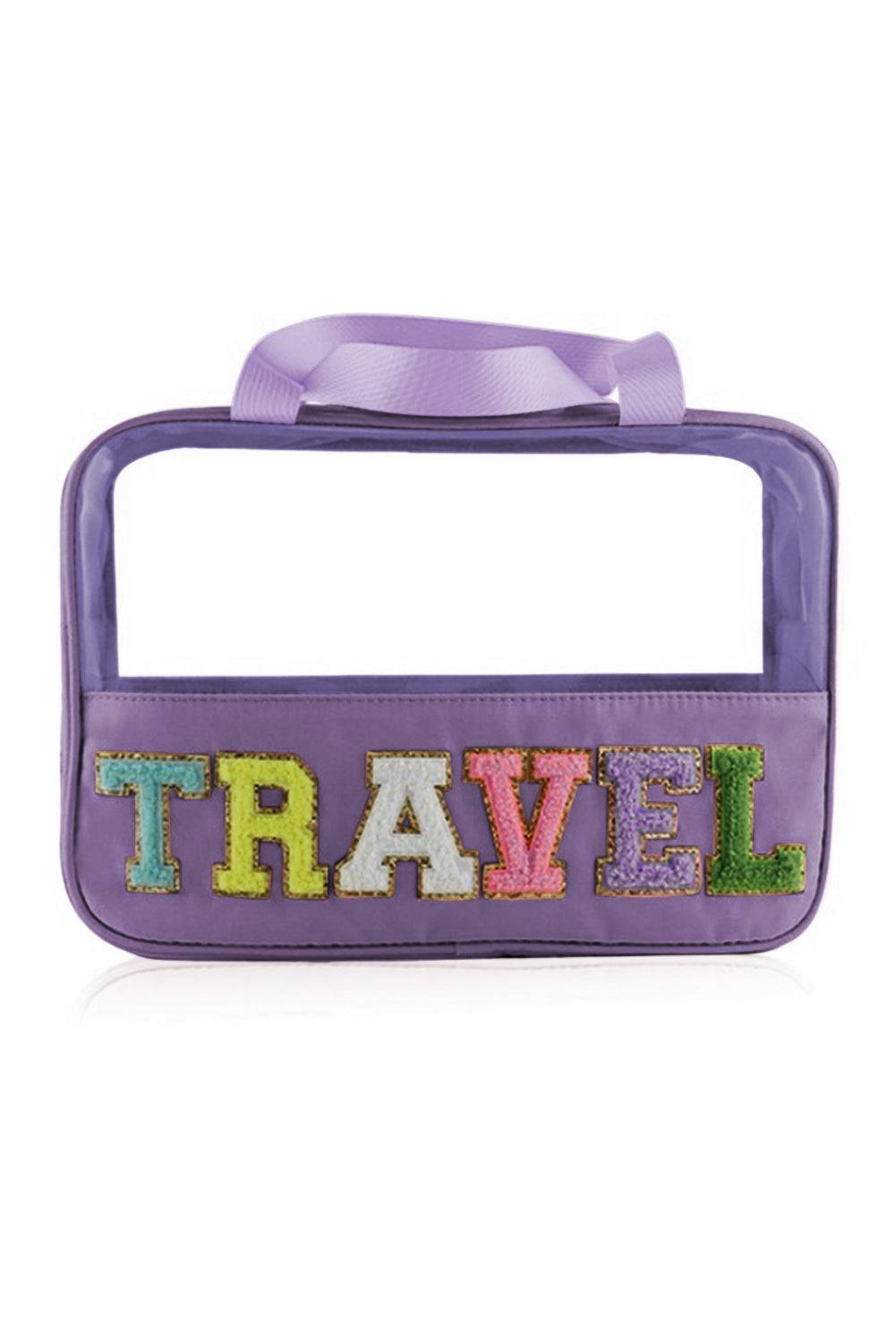 a purple bag with the word travel on it