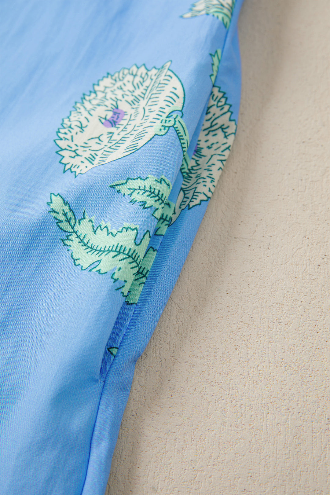 Sky Blue Plus Periwinkle Floral Printed Short Sleeve Striped Trim Split Neck Mini Dress