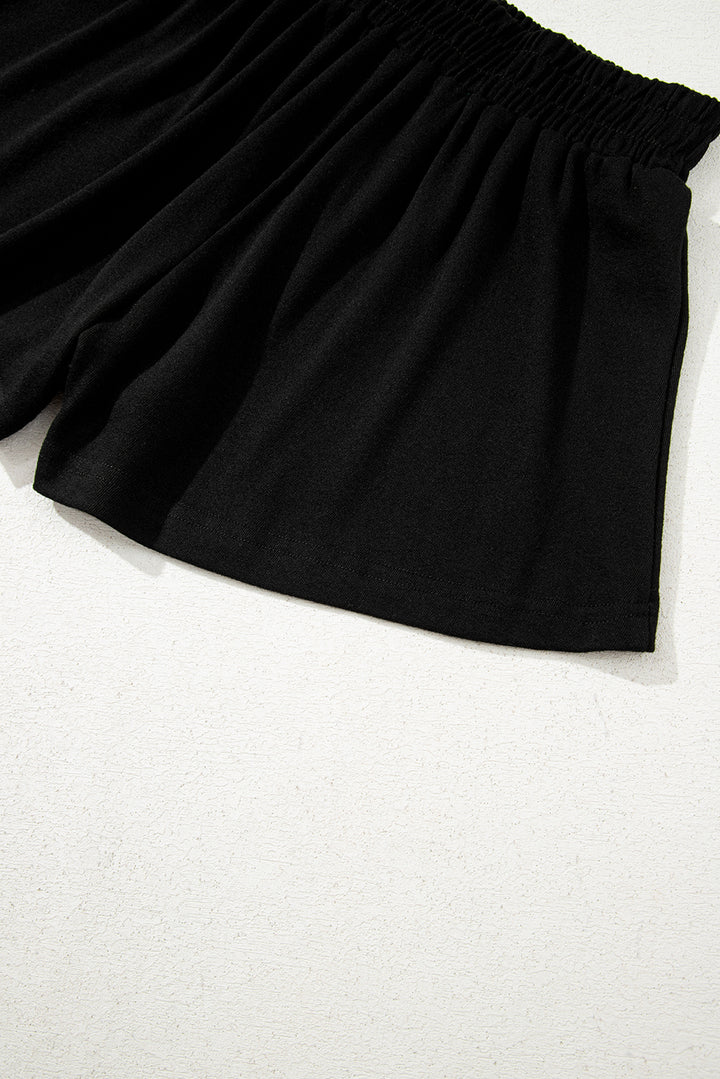 Black 3 Pcs Crop Tank Top Shorts with Cardigan Lounge Set