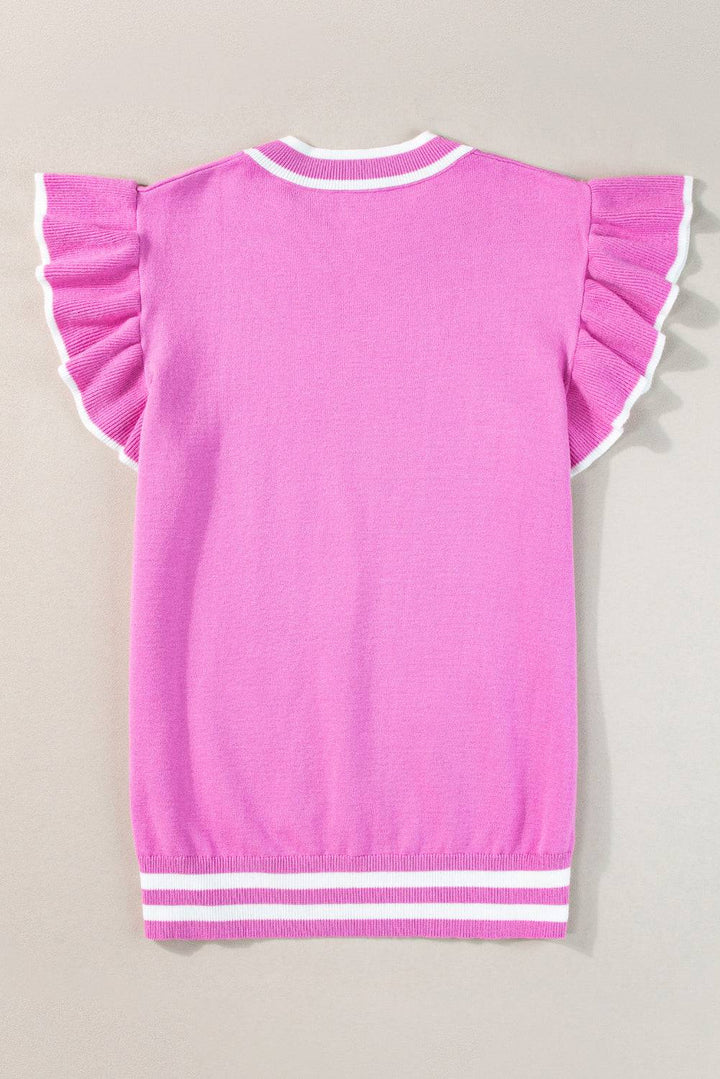 a pink sweater with a white stripe on the bottom of it