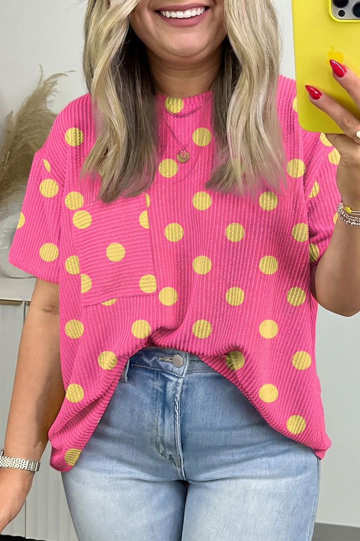 Twisted Rib Polka Dot Print Plus Size T Shirt