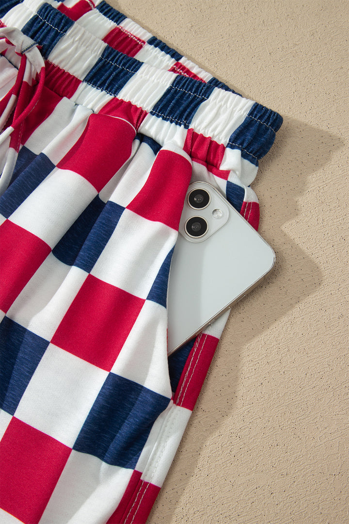 Red Independence Day Checkered Shorts