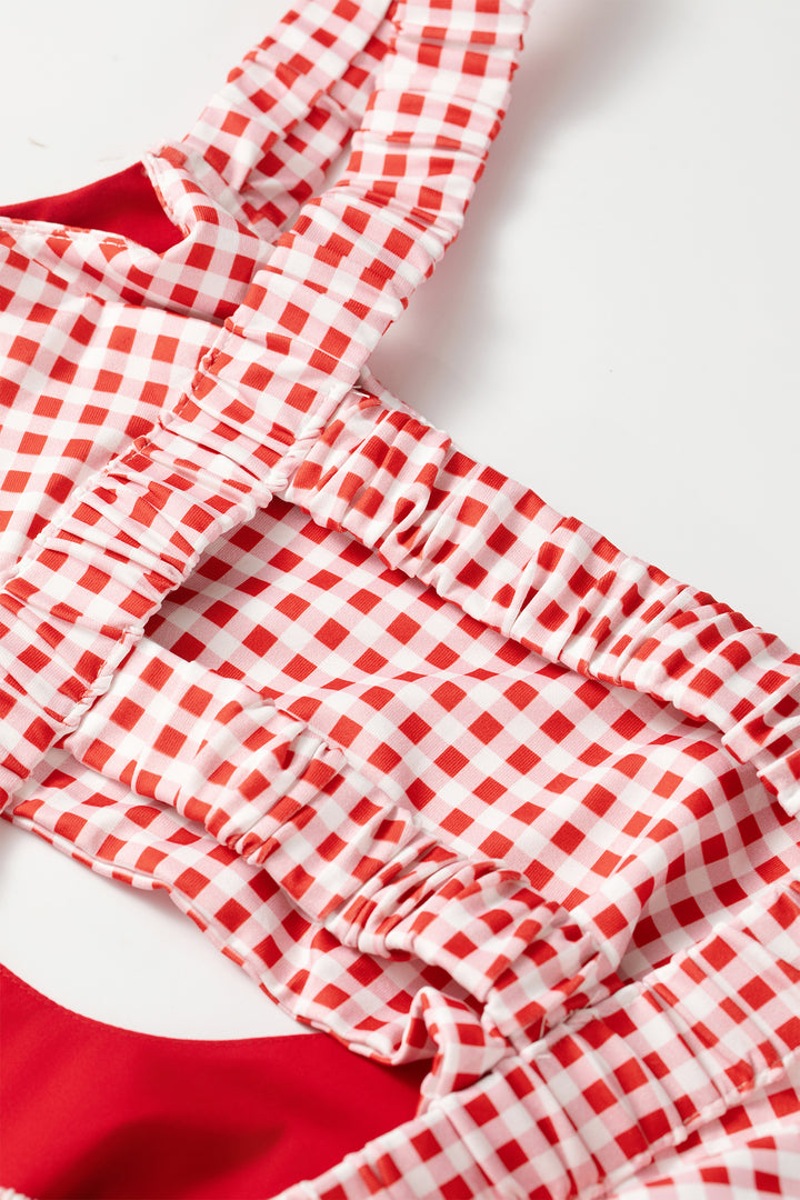 Two Piece Gingham Contrast Patchwork Loose Mini Dress
