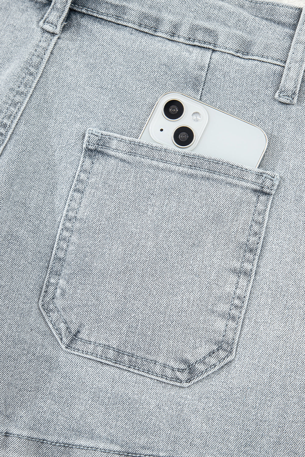 Sail Blue Scalloped Hemline Acid Wash High Waist Denim Shorts