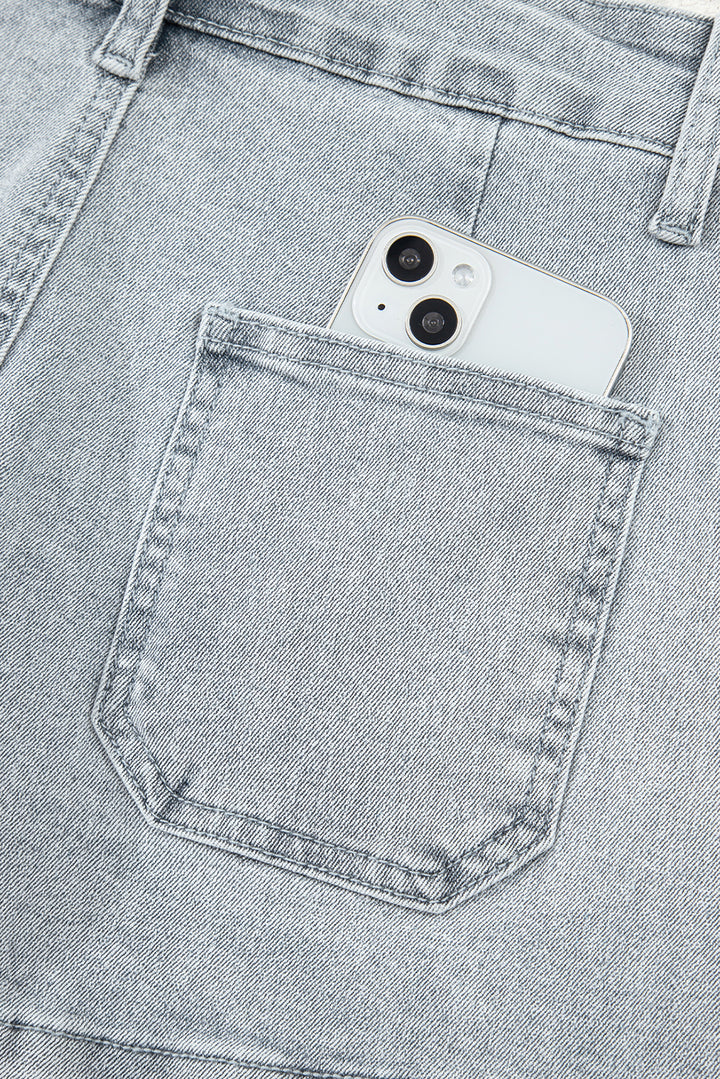 Sail Blue Scalloped Hemline Acid Wash High Waist Denim Shorts