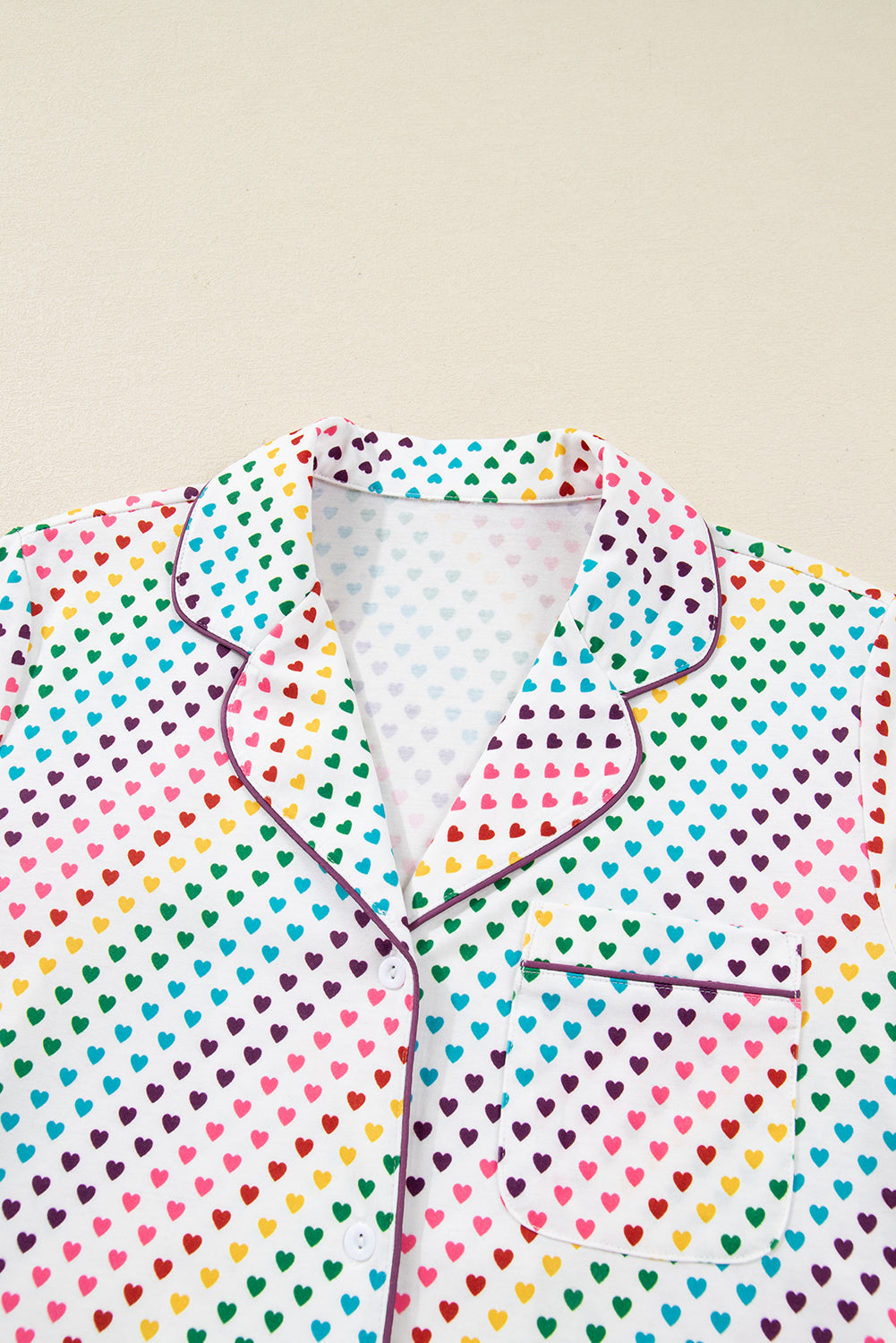 Heart Print Valentines Long 2pcs Pajama Set