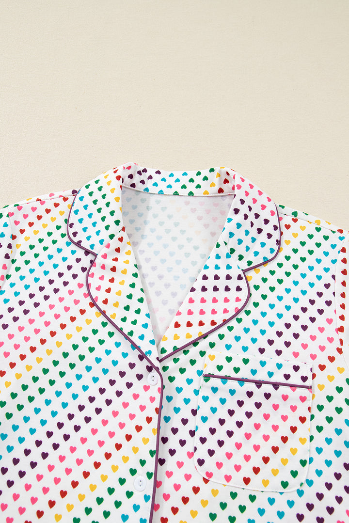 Heart Print Valentines Long 2pcs Pajama Set